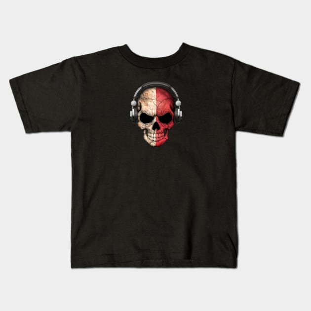 Dark Skull Deejay with Maltese Flag Kids T-Shirt by jeffbartels